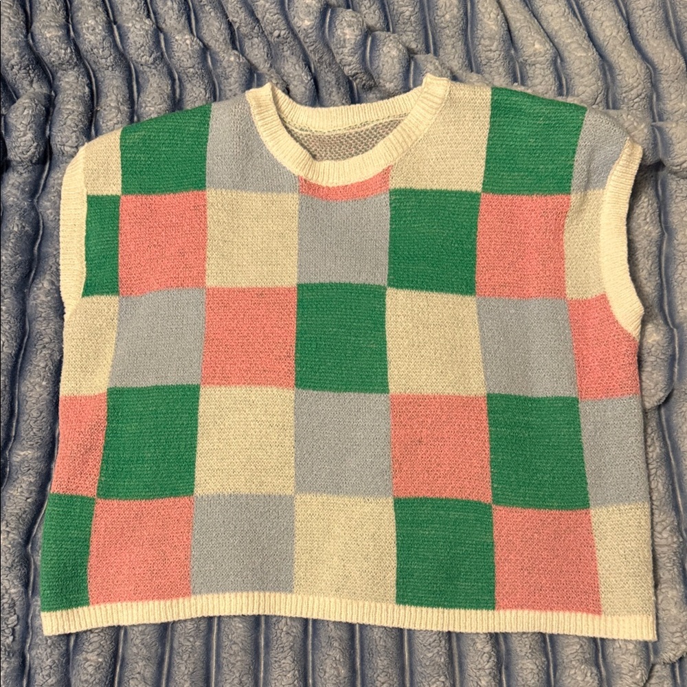 Colorful Checkered Knit Sweater Vest
